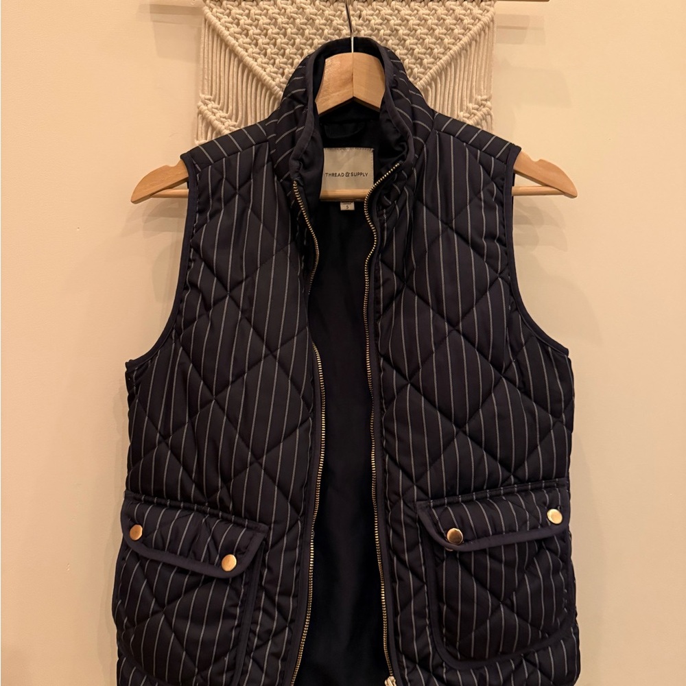Thread & Supply Navy Pinstriped Quilted Vest